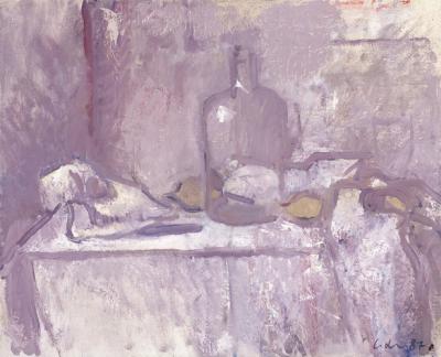 Stillleben mit Flasche und Sch�del