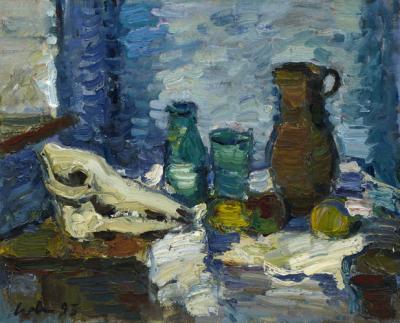 Stillleben mit Sch�del und Vasen