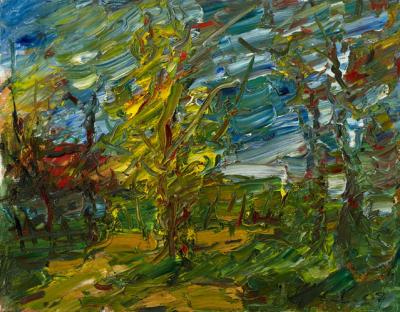 Herbstlicher Baum am Dorfrand