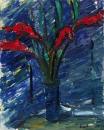 Exotische Pflanzen in blauer Vase